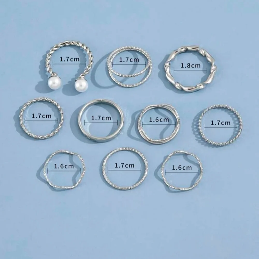 10pcs Silver Ring Set - Picture 3 of 3